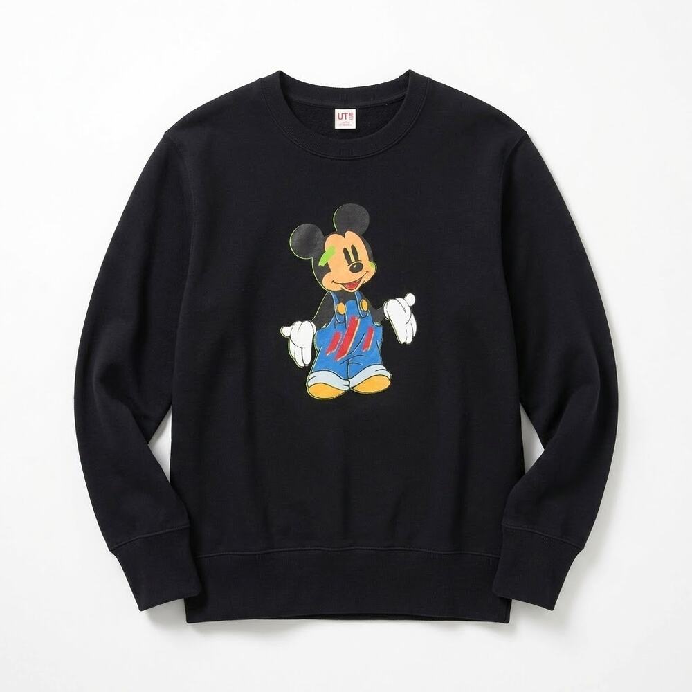 UNIQLO Mickey Mouse Painter Graphic Sweatshirt Black Crewneck Disney Womens XS
